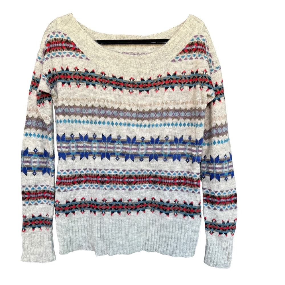 American Eagle Outfitters Sweater Womens Small Cream Fair Isle Knit Pullover